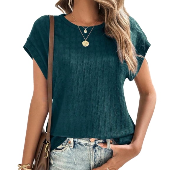 MELDVDIB T-Shirt for Womens Crew Neck Short Sleeve Solid Color Textured Loose Pullover Tees Going Out Business Basic Tops