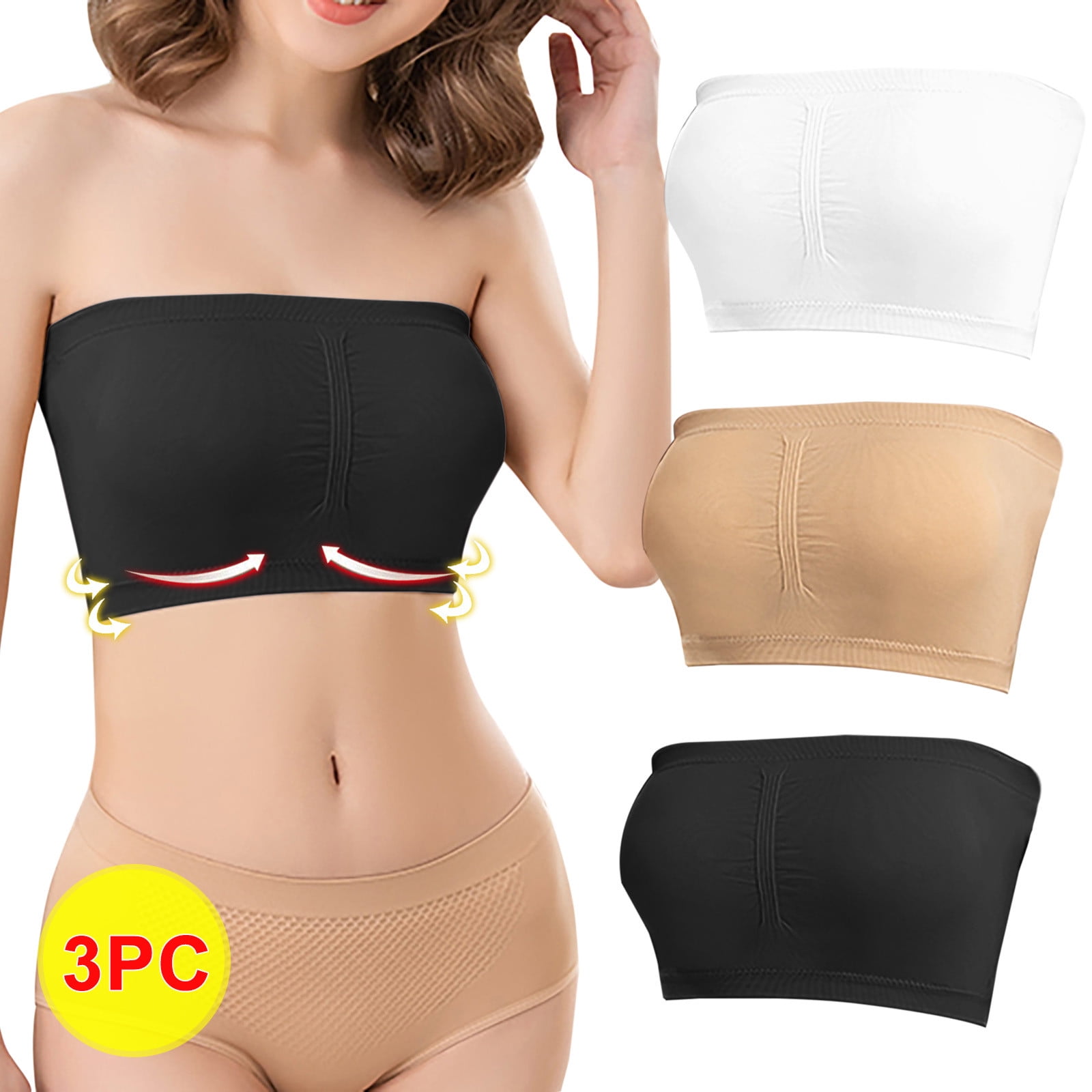 Stretchy Strapless Push Up Bras, Seamless Bralettes Stretchy Non Padded  Bandeau Tube Top Bra for Women