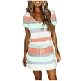 thumbnail image 1 of MELDVDIB Women's Summer Casual T-Shirt Mini Dresses Short Sleeve V-Neckline Striped Dress with Pockets, Gift, 1 of 5