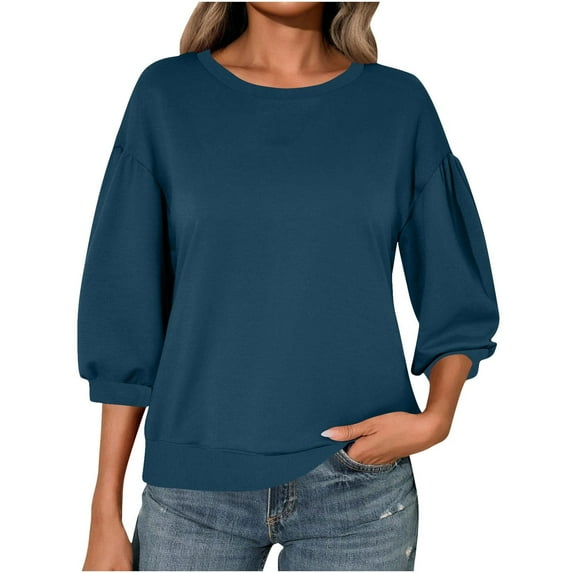 MELDVDIB Womens 3/4 Length Sleeve Sweatshirt Fall Winter Solid Color Oversized Hoodless Sweatshirt Fashion Casual Comfy Pullover Tops
