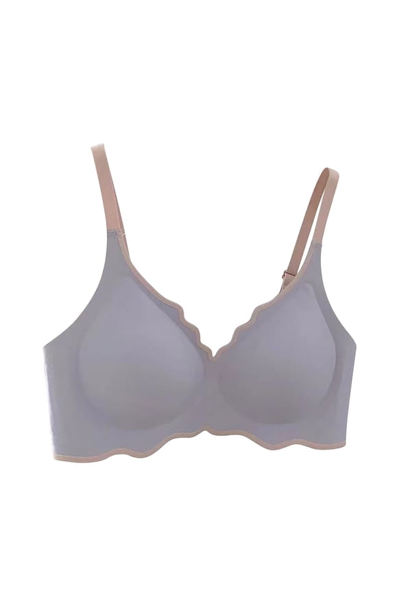 Womens Bras Fixed Cup Wireless Full Coverage Supportive Color Block Ruffle Trim Lightweight Everyday Bras