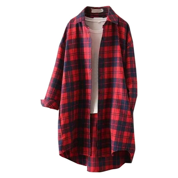 MELDVDIB Womens Button-Up Plaid Jackets Shirt Vintage Turn Down Neck Light Weight Coats Fall Long Size Oversized Lounge Comfy Outerwear Tops