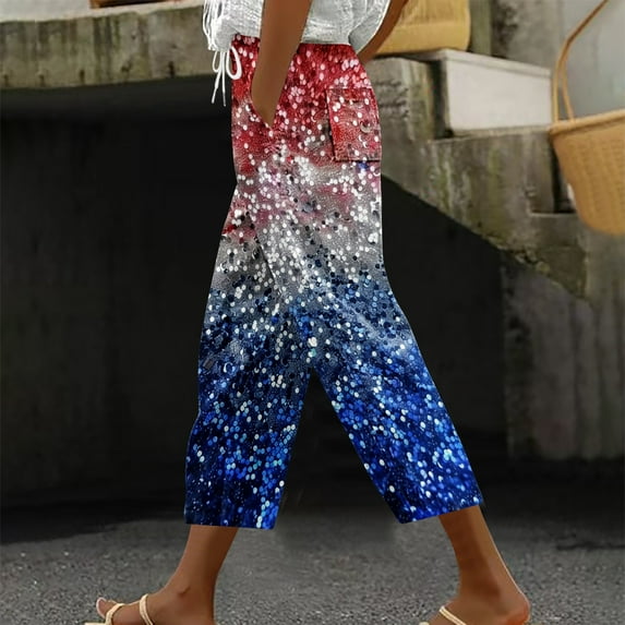 MELDVDIB Womens Capri Pants Elastic Waist Drawstring Straight Leg Capris Lounge Trousers Summer Casual Loose Beach Pants with Pockets