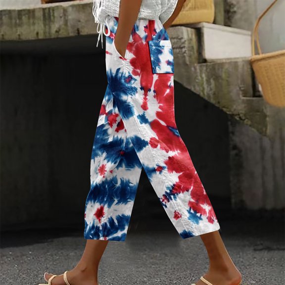 MELDVDIB Womens Capri Pants Elastic Waist Drawstring Straight Leg Capris Lounge Trousers Summer Casual Loose Beach Pants with Pockets