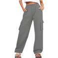 thumbnail image 1 of MELDVDIB Womens Cargo Sweatpants Baggy Drawstring Waist Wide Leg Pants Fashion Casual Solid Color Light Weight Lounge Trousers with Pocket Dark Gray 2XL, 1 of 7