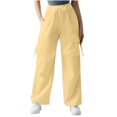 thumbnail image 1 of MELDVDIB Womens Cargo Travel Pants Baggy Drawstring Elastic Waist Wide Leg Pants Fashion Casual Solid Color Lounge Trousers with Pocket Yellow XL, 1 of 6