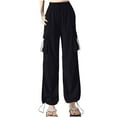 thumbnail image 1 of MELDVDIB Womens Cargo Travel Pants Baggy Drawstring Waist Wide Leg Pants Fashion Casual Solid Color Light Weight Lounge Trousers with Pocket Black S, 1 of 4