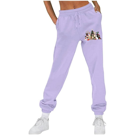 MELDVDIB Womens Christmas Sweatpants Fashion Casual Solid Color Elastic Waist Drawstring Jogging Pants Stretch Comfy Lounge Trousers with Pockets
