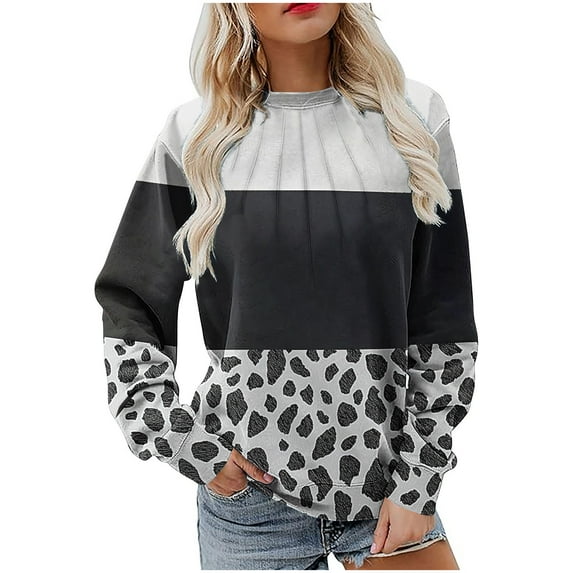 MELDVDIB Womens Color Block Sweatshirt Fall Winter Long Sleeve Oversized Hoodless Sweatshirt Casual Crewneck Pullover Tops Black XL