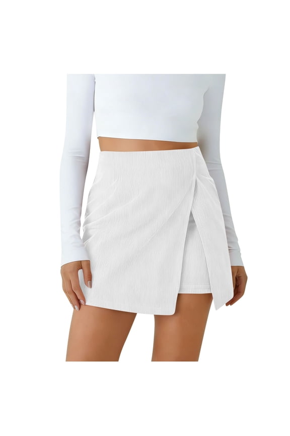 Womens Corduroy Skirts Solid Color Zipper Waisted Hem Slit Slim Skirts Summer Elegant Loose Light Weight Mini Skirts