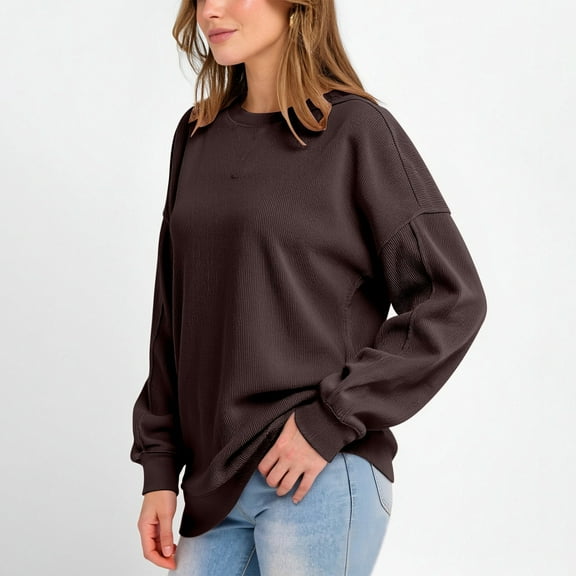 MELDVDIB Womens Corduroy Sweatshirt Fall Winter Long Sleeve Oversized Crewneck Sweatshirt Fashion Casual Solid Color Pullover Tops