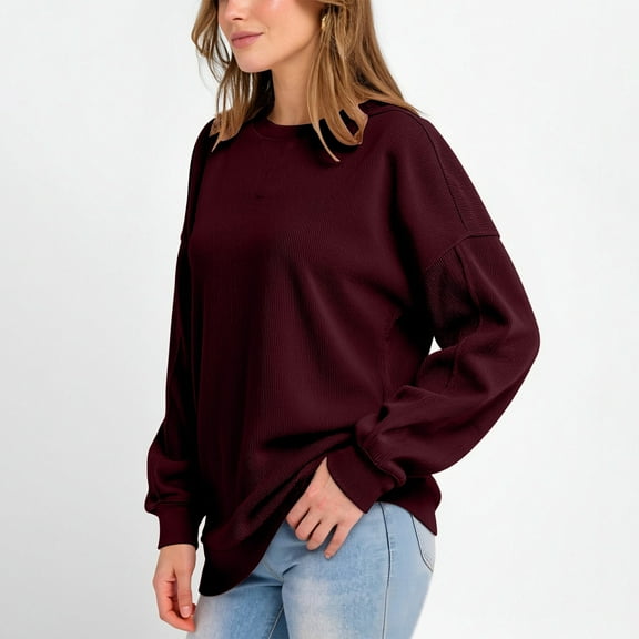 MELDVDIB Womens Corduroy Sweatshirt Fall Winter Long Sleeve Oversized Crewneck Sweatshirt Fashion Casual Solid Color Pullover Tops