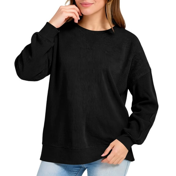 MELDVDIB Womens Corduroy Sweatshirt Fall Winter Long Sleeve Oversized Crewneck Sweatshirt Fashion Casual Solid Color Pullover Tops