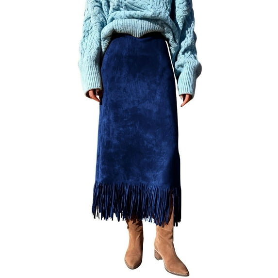 MELDVDIB Womens Faux Leather Pencil Skirt Elastic Waisted Elegant Summer Fringe Skirt Fashion Casual Solid Color Long Skirts