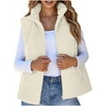 thumbnail image 1 of MELDVDIB Womens Full-Zip Corduroy Puffer Vest Coat Fall Winter Solid Color Stand Collar Jacket Warm Padded Lounge Outwear Tops with Pocket, 1 of 6