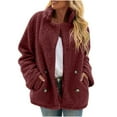 thumbnail image 1 of MELDVDIB Womens Fuzzy Fleece Jackets Winter Long Sleeve Coat Button Up with Stand Collar and Pockets Warm Oversized Open Front Solid Outerwear Wine 2XL, 1 of 9