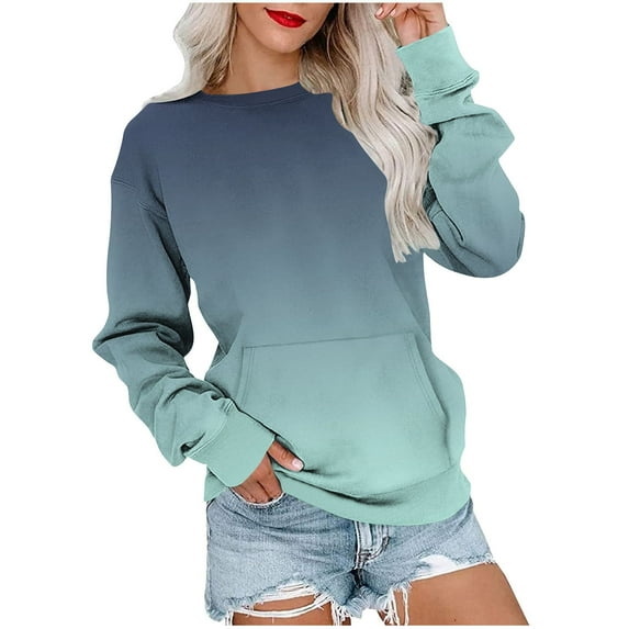 MELDVDIB Womens Gradient Printed Sweatshirt Fall Winter Long Sleeve Hoodless Sweatshirt Fashion Casual Crewneck Pullover Tops with Pocket