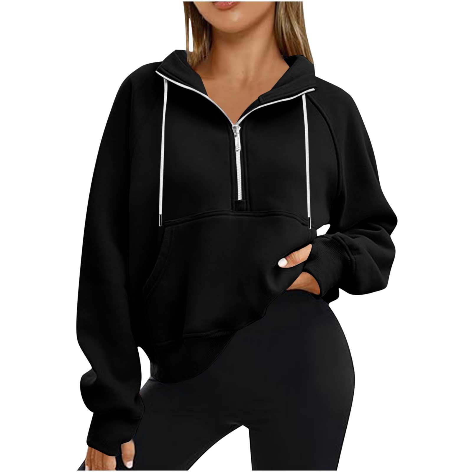 RQYYD Women's Casual Cropped Hoodie Long Sleeves Drawstring