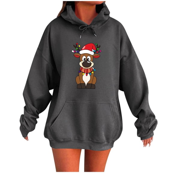 MELDVDIB Womens Hoodies Christmas Gift Festive Print Hooded Sweatshirt Fall Winter Long Sleeve Oversized Hooded Pullover Tops with Pocket