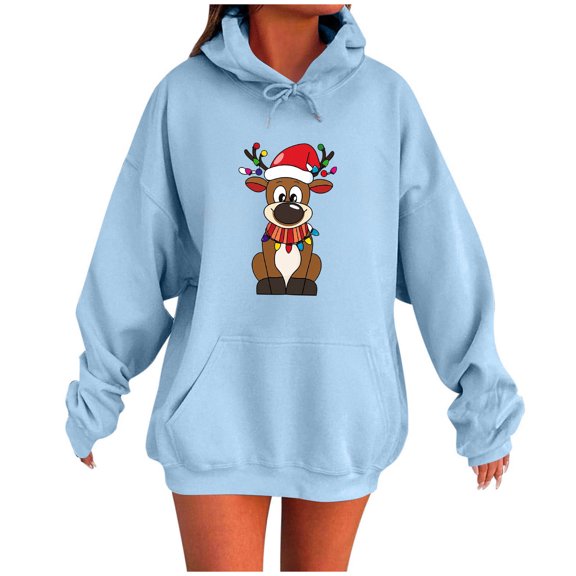 MELDVDIB Womens Hoodies Christmas Gift Festive Print Hooded Sweatshirt Fall Winter Long Sleeve Oversized Hooded Pullover Tops with Pocket