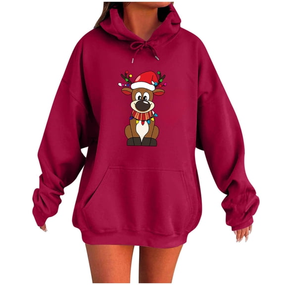 MELDVDIB Womens Hoodies Christmas Gift Festive Print Hooded Sweatshirt Fall Winter Long Sleeve Oversized Hooded Pullover Tops with Pocket