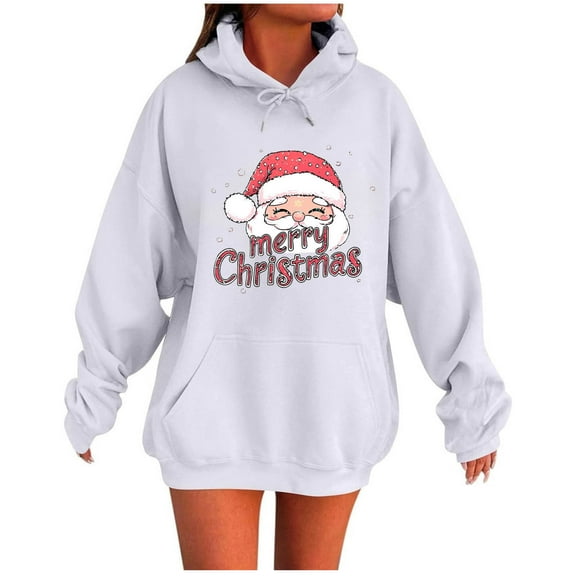 MELDVDIB Womens Hoodies Christmas Gift Santa Print Hooded Sweatshirt Fall Winter Long Sleeve Oversized Hooded Pullover Tops with Pocket