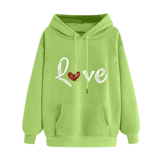 MELDVDIB Womens Hoodies Fashion Casual Heart Printed Oversized Hooded Sweatshirts Fall Winter Long Sleeve Pullover Tops with Pocket Mint Green S
