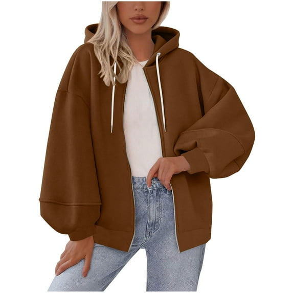 MELDVDIB Womens Hoodies Zip-Up Fall Winter Long Sleeve Oversized Sweatshirt Jacket Fashion Casual Solid Color Comfy Outwear Tops with Pocket
