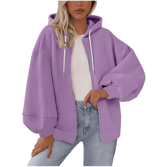 MELDVDIB Womens Hoodies Zip-Up Fall Winter Long Sleeve Oversized Sweatshirt Jacket Fashion Casual Solid Color Comfy Outwear Tops with Pocket
