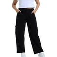 thumbnail image 1 of MELDVDIB Womens Jeans Cargo Pants Elastic Waisted Wide Leg Pants Solid Color Light Weight Lounge Trousers with Pockets Black 4XL, 1 of 4