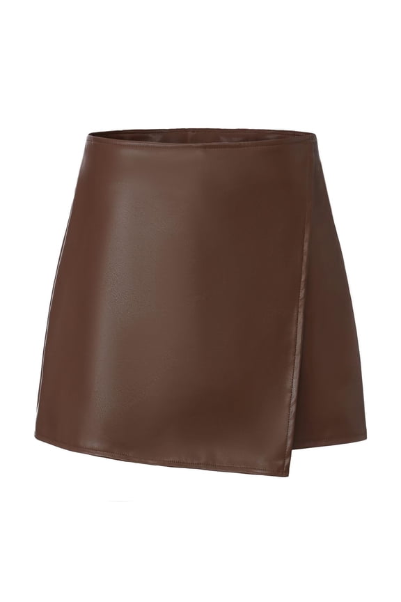 Womens Leather Pencil Skirt Double-Layer Zipper Waisted Mini Skirt Elegant Summer Fashion Casual Solid Color Light Weight Skirts
