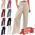 thumbnail image 1 of MELDVDIB Womens Linen Pants Summer High Waist Wide Leg Beach Pants Casual Palazzo Pants Lounge Trousers, 1 of 7