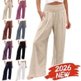 thumbnail image 1 of MELDVDIB Womens Linen Pants Drawstring Elastic High Waist Wide Leg Pants Casual Loose Work Pants Lounge Trousers, 1 of 7