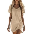 thumbnail image 1 of MELDVDIB Womens Linen Summer Dress Loose V-Neck Short Sleeve Solid Color Mini Shirt Dress Flowy Sundress, 1 of 7
