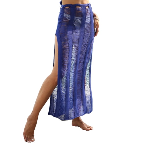MELDVDIB Womens Mesh Skirt Elastic Waisted Hem Slit Elegant Summer Skirt Fashion Casual Solid Color Beach Cover-Up Long Skirts