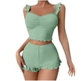 thumbnail image 1 of MELDVDIB Womens Outfits Knit Ribbed Ruffle Striped Ruched Sleeveless Camisole Tops High Waist Shorts Lightweight Homewear Set, 1 of 6