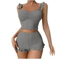 thumbnail image 1 of MELDVDIB Womens Outfits Knit Ribbed Ruffle Striped Ruched Sleeveless Camisole Tops High Waist Shorts Lightweight Homewear Set, 1 of 6