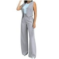thumbnail image 1 of MELDVDIB Womens Outfits Open Front Button Down Vest High Waist Ruched Full Length Wide Leg Pants Business Casual Matching Suit Set, 1 of 9