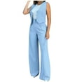 thumbnail image 1 of MELDVDIB Womens Outfits Open Front Button Down Vest High Waist Ruched Full Length Wide Leg Pants Business Casual Matching Suit Set, 1 of 7