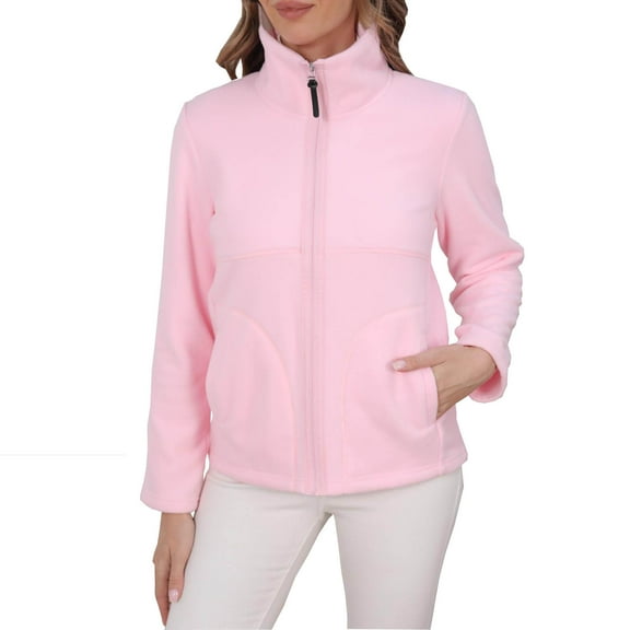 MELDVDIB Womens Pink Fleece Zip-Up Patchwork Jackets Stand Collar Full Zip Fuzzy Coats with Pockets Lightweight Casual Outerwear for Fall Winter