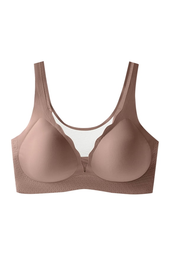 Womens Plus Size Bras Mesh Patchwork Fixed Cup Supportive Lightweight Soft Daily Bralettes with Padded