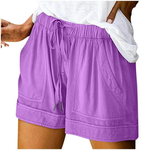 MELDVDIB Womens Plus Size Shorts Summer Solid Color Running Shorts Drawstring Elastic Waist Beach Vaction Workout Shorts