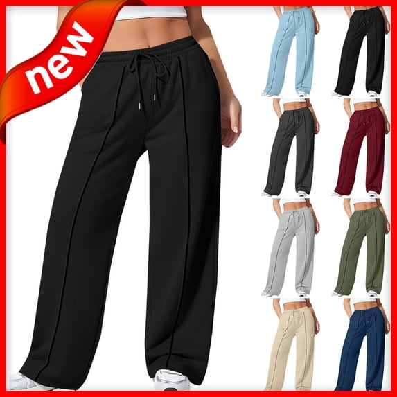 MELDVDIB Womens Plus Size Sweatpants Baggy Straight Leg Drawstring Waist Solid Color Sweat Pants Fashion Casual Pants with Pocket