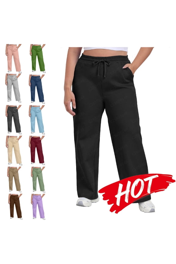 MELDVDIB Womens Plus Size Sweatpants Wide Leg Baggy Straight Tube Drawstring Solid Color Sweat Pants Fashion Casual Pants with Pocket