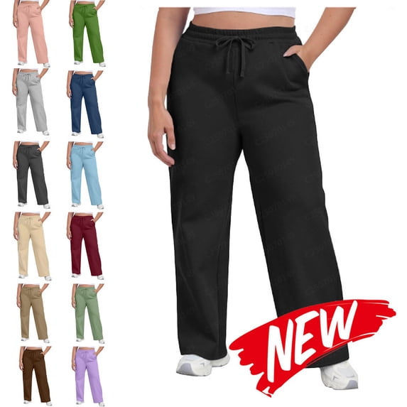 MELDVDIB Womens Plus Size Sweatpants Wide Leg Baggy Straight Tube Drawstring Solid Color Sweat Pants Fashion Casual Pants with Pocket Gray 2XL