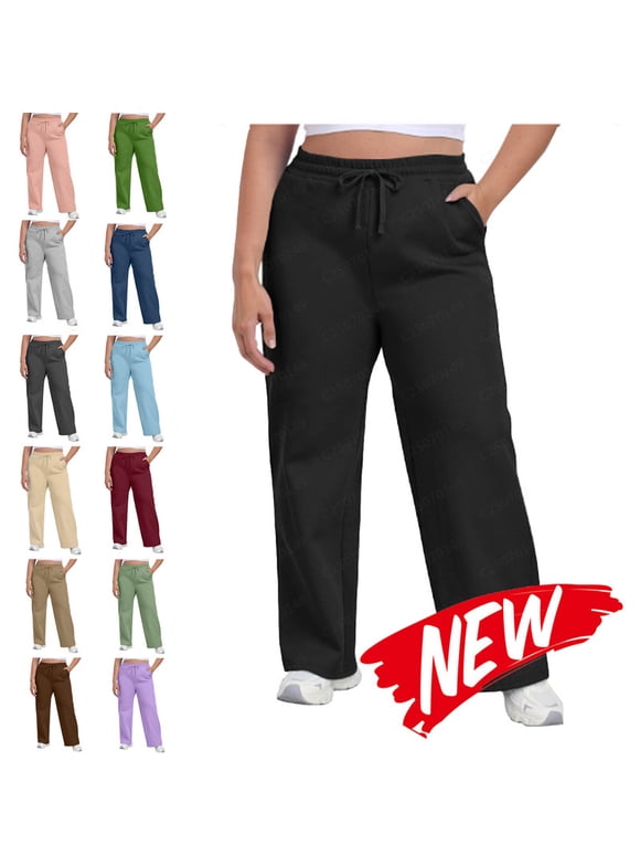 Womens Plus Size Sweatpants Wide Leg Baggy Straight Tube Drawstring Solid Color Sweat Pants Fashion Casual Pants with Pocket Gray 2XL