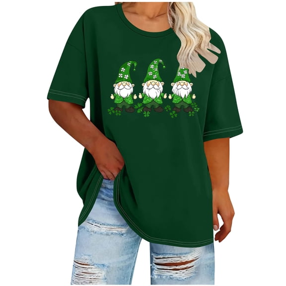 MELDVDIB Womens Plus Size T-Shirts St. Patrick's Printed Drop-Shoulder Short Sleeve Shirts Oversized Summer Tops Light Weight Crewneck Tees