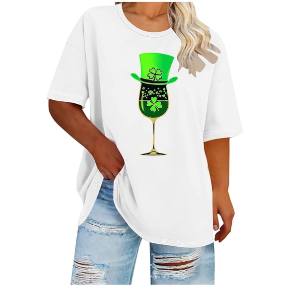 MELDVDIB Womens Plus Size T-Shirts St. Patrick's Printed Drop-Shoulder Short Sleeve Shirts Oversized Summer Tops Light Weight Crewneck Tees