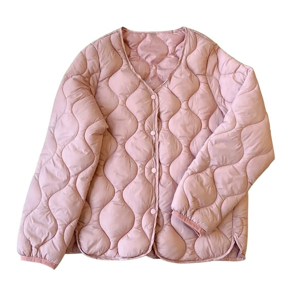 MELDVDIB Womens Quilted Puffer Coats Button-Up Solid Color Fall Winter Jacket Warm Padded Light Weight Outerwear Tops