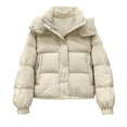 thumbnail image 1 of MELDVDIB Womens Quilted Puffer Jacket Thickened Zip-Up Solid Color Fashion Causal Hooded Coat Winter Warm Outerwear Tops with Zipper Pocket, 1 of 4